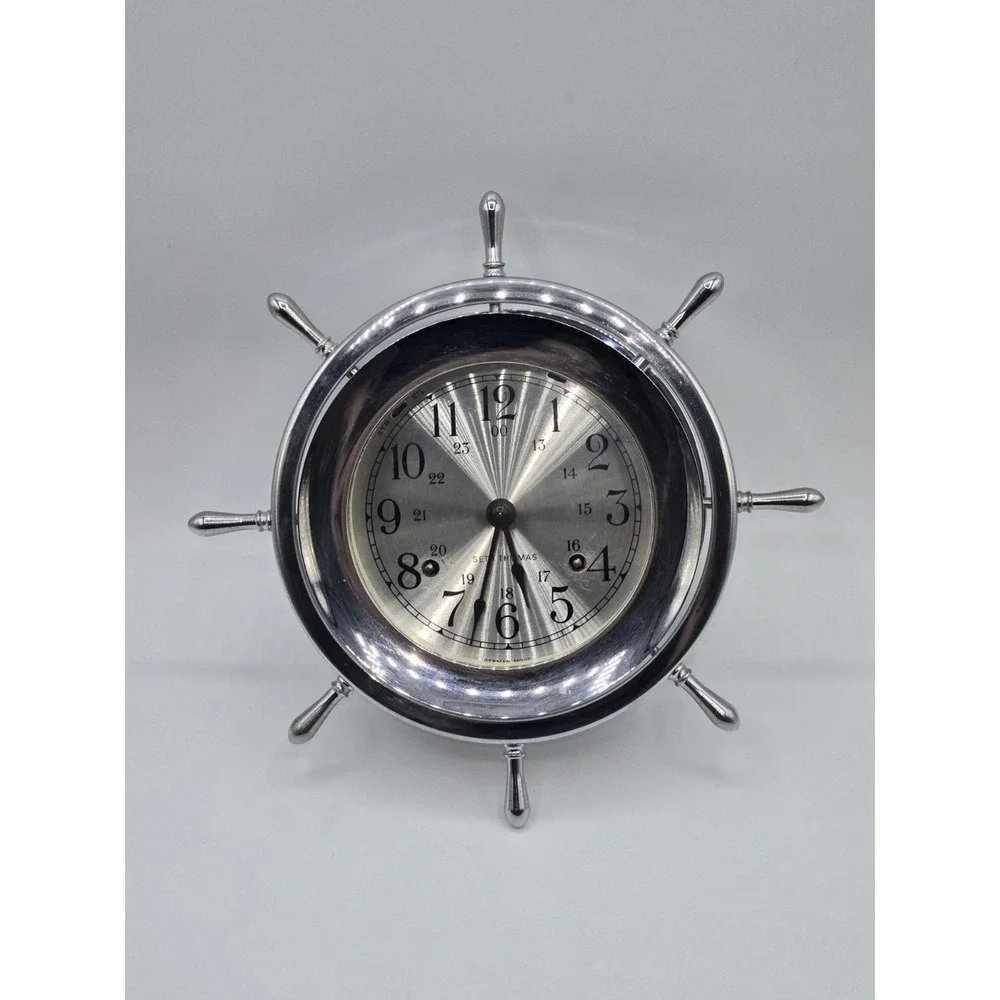 Seth Thomas Helmsman Ship Wheel Clock Nautical Chrome Maritime Boat Alarm Clock